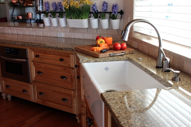 Farm sink with granite countertops